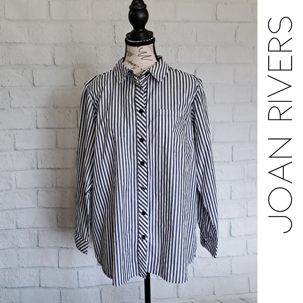 Joan Rivers Navy and White Button Down Shirt